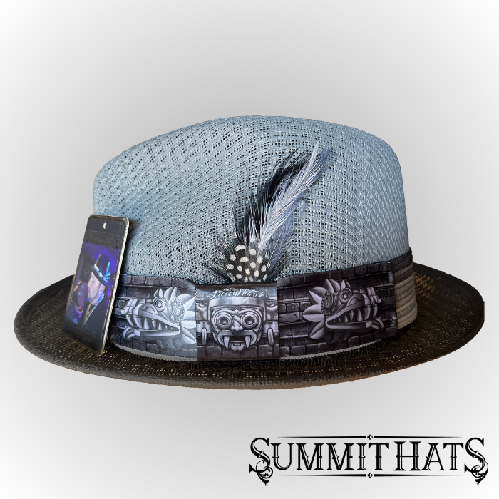 Aztec Grey & Black - Freddy Negrete Straw Fedora Collection - Inspired by Tattoo Art