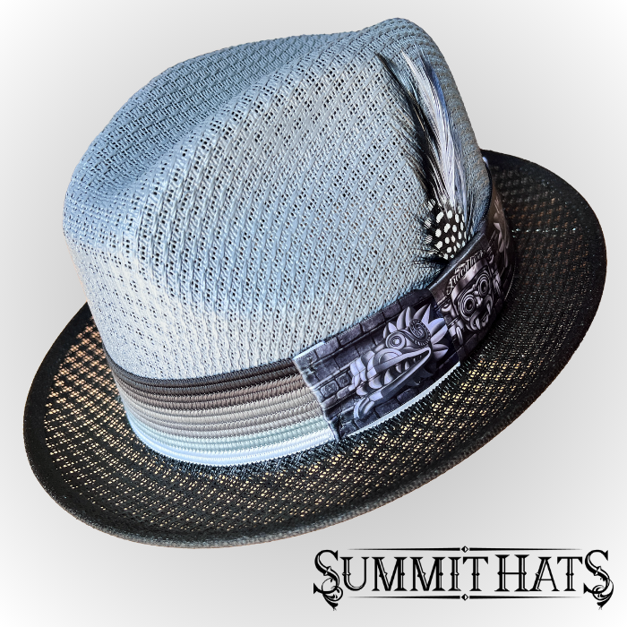 Aztec Grey & Black - Freddy Negrete Straw Fedora Collection - Inspired by Tattoo Art