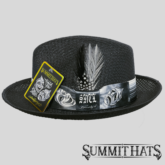 Original Smile Now Cry Later Black - Freddy Negrete Straw Fedora Collection - Inspired by Tattoo Art