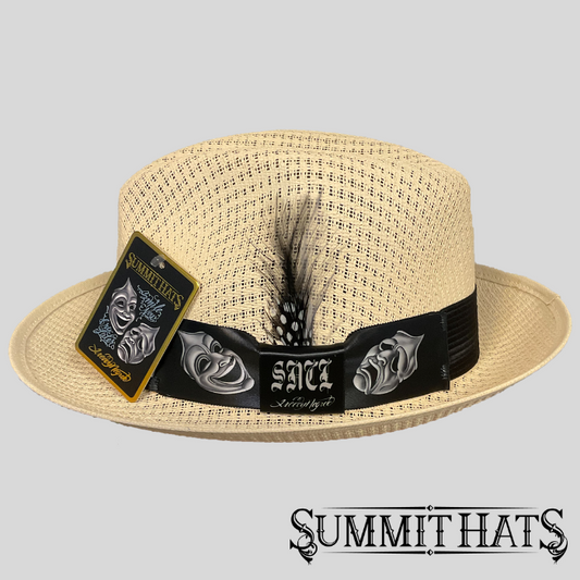 Original Smile Now Cry Later Cream - Freddy Negrete Straw Fedora Collection - Inspired by Tattoo Art