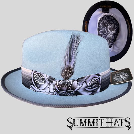 Ink & Roses Grey - Freddy Negrete Felt Fedora Collection - Inspired by Tattoo Art