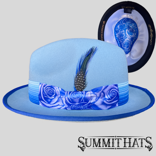 Ink & Roses Blue - Freddy Negrete Felt Fedora Collection - Inspired by Tattoo Art